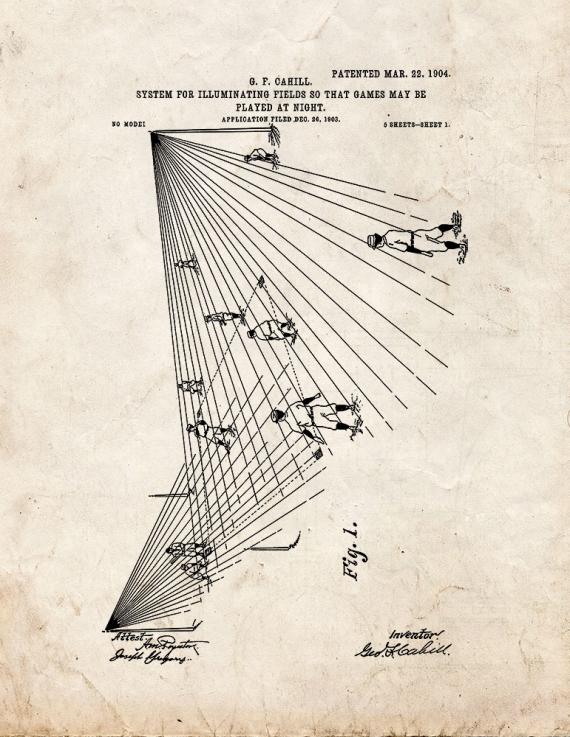 Baseball Field Lights Patent Print