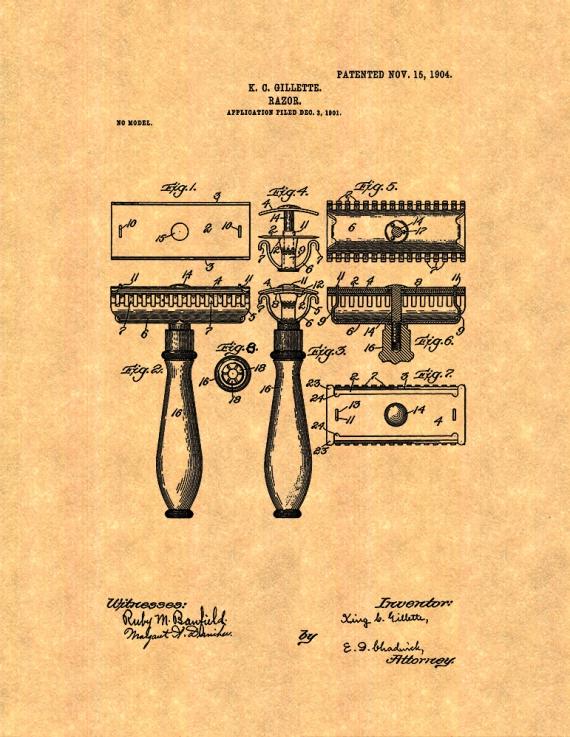 Gillette Razor Patent Print