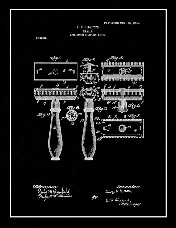 Gillette Razor Patent Print