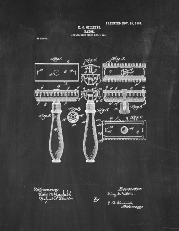 Gillette Razor Patent Print