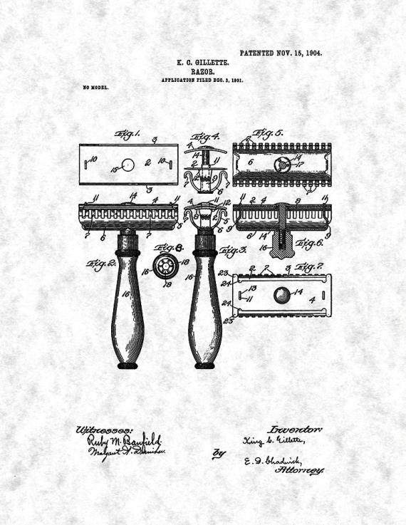 Gillette Razor Patent Print