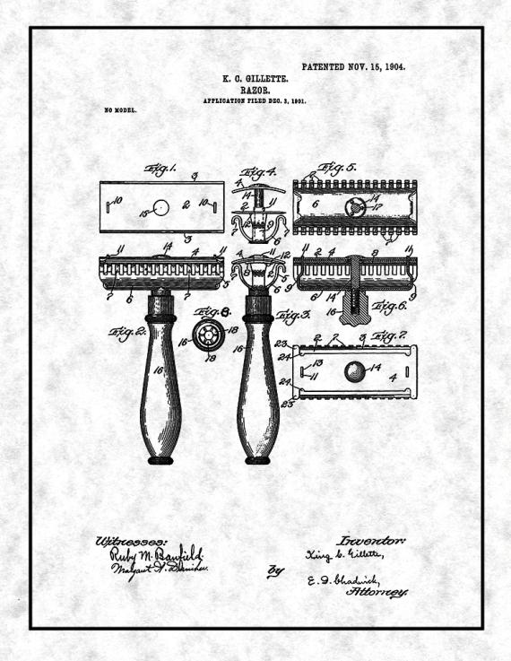 Gillette Razor Patent Print