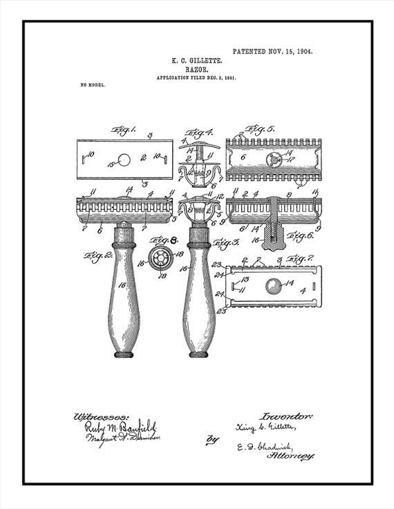 Gillette Razor Patent Print