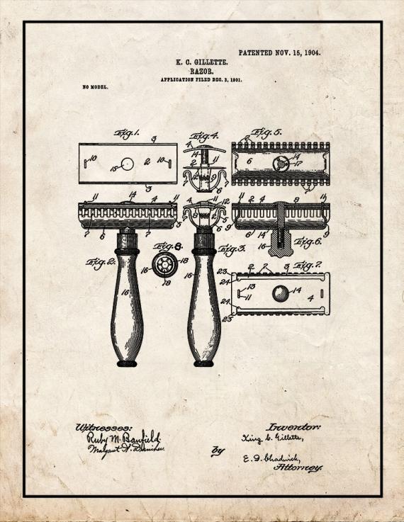 Gillette Razor Patent Print