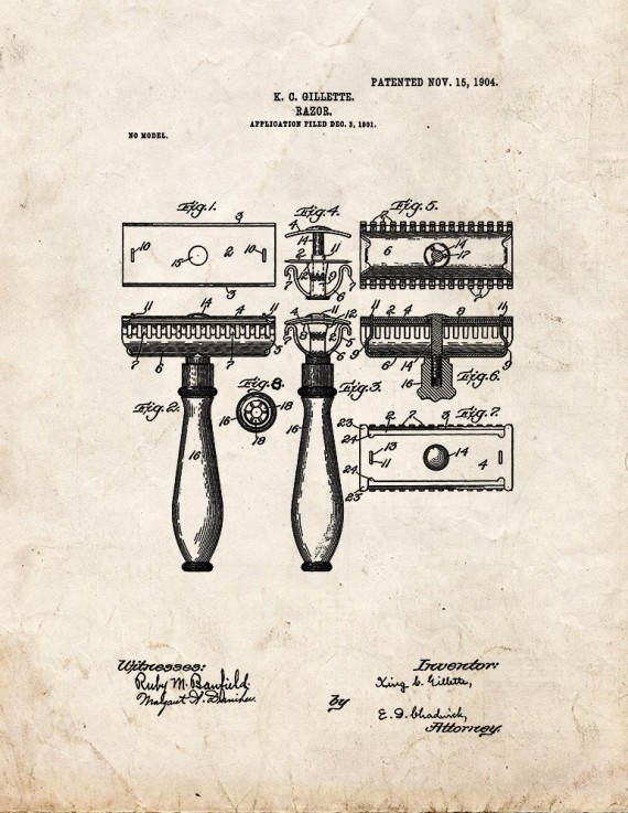 Gillette Razor Patent Print