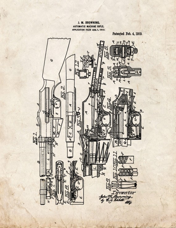 Browning Automatic Rifle Model of 1918 Patent Print