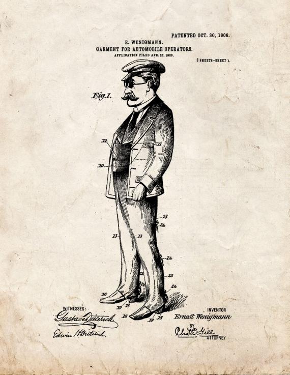 Garment For Automobile Operators Patent Print