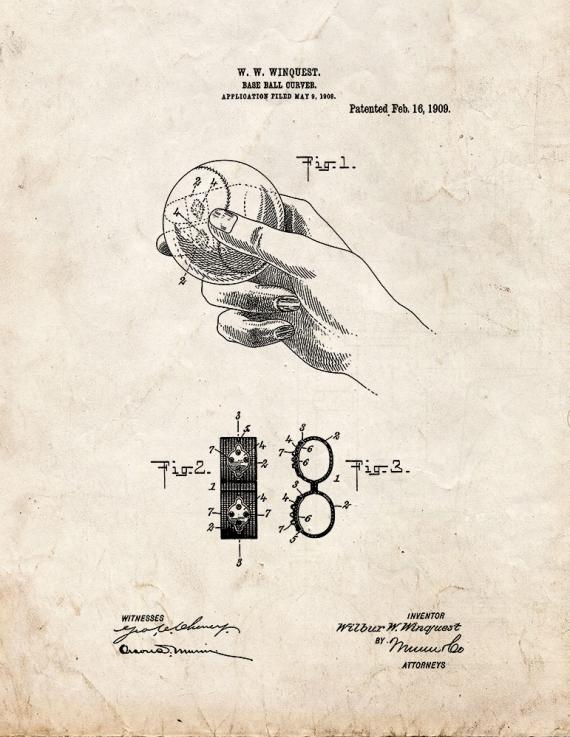 Baseball Curver Patent Print