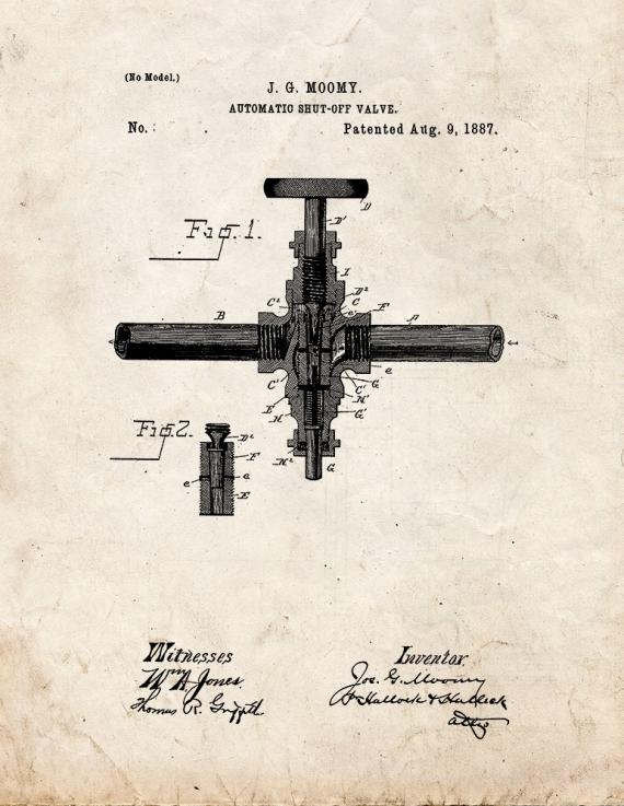 Automatic Shut-off Valve Patent Print