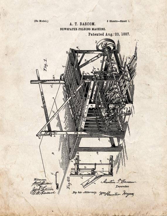 Newspaper Folding Machine Patent Print