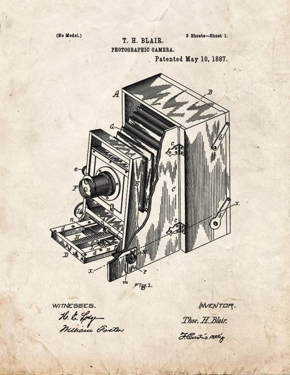 Photographic Camera Patent Print