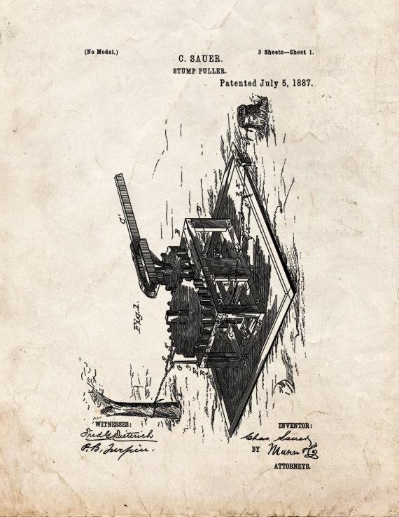 Stump Puller Patent Print