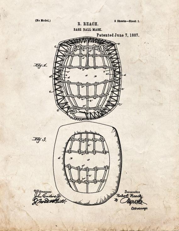 Baseball Mask Patent Print