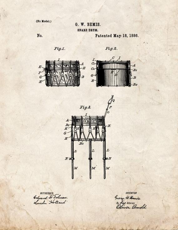 Snare Drum Patent Print