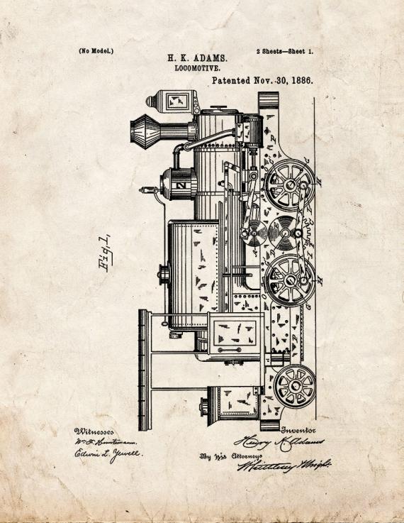 Locomotive Train Patent Print