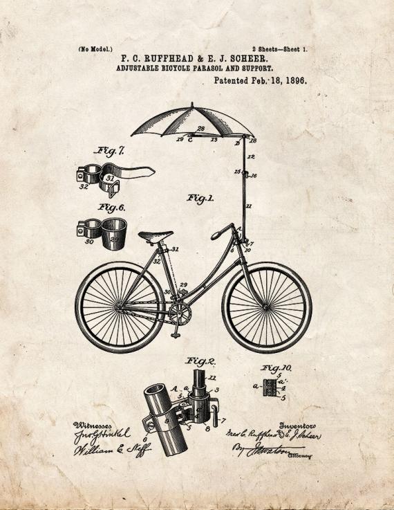 Adjustable Bicycle Parasol And Support Patent Print