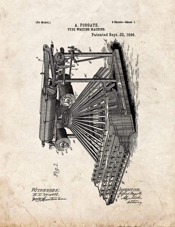 Type Writing Machine Patent Print