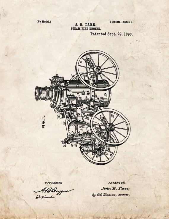 Steam Fire Engine Patent Print