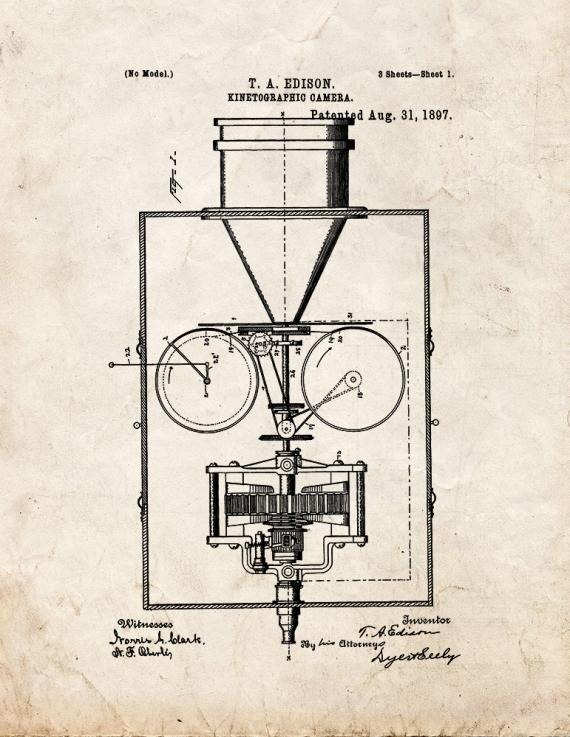 Thomas Edison Kinetographic Camera Patent Print