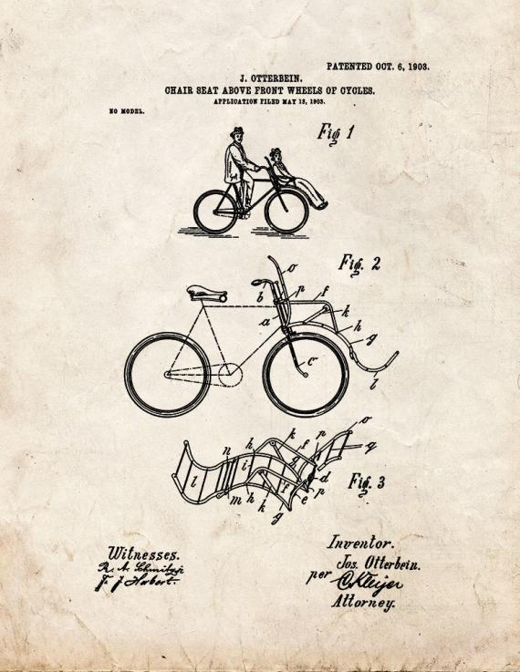 Chair-seat Above Front Wheels Of Cycles Patent Print