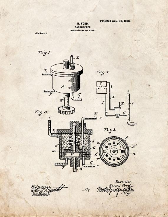 Henry Ford Carbureter Patent Print