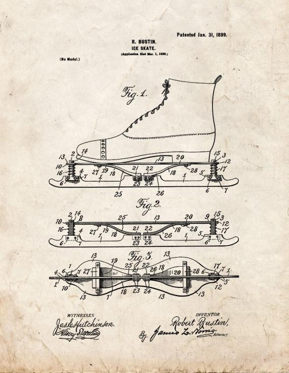 Ice Skate Patent Print