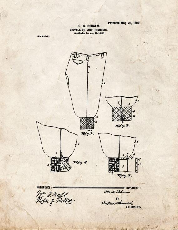 Bicycle Or Golf Trousers Patent Print