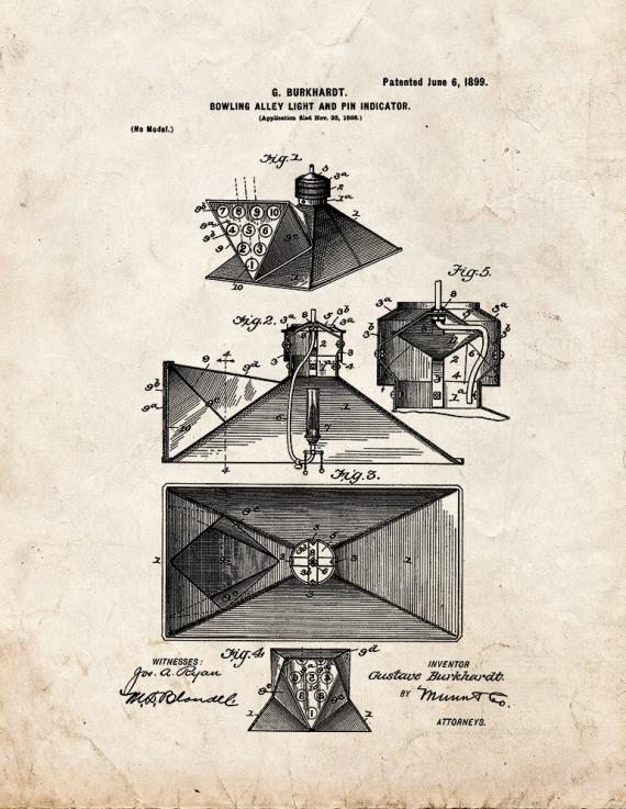 Bowling Alley Light And Pin Indicator Patent Print