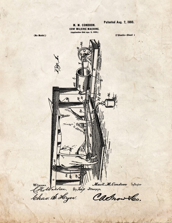 Cow Milking Machine Patent Print