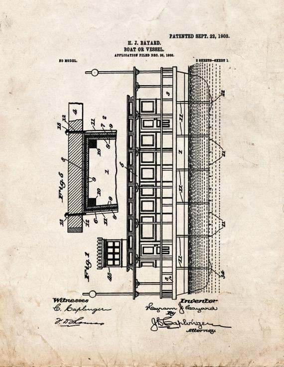 Boat Or Vessel Patent Print