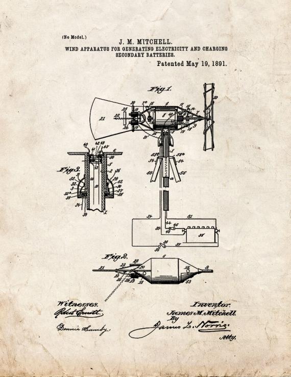 Wind Apparatus For Generating Electricity Patent Print