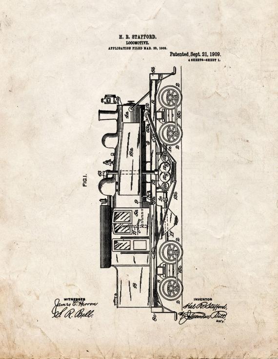 Locomotive Train Patent Print