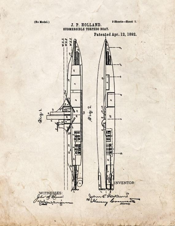 Submergible Torpedo Boat Patent Print