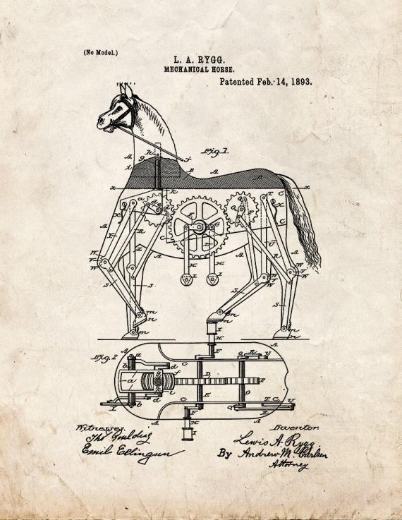Mechanical Horse Patent Print