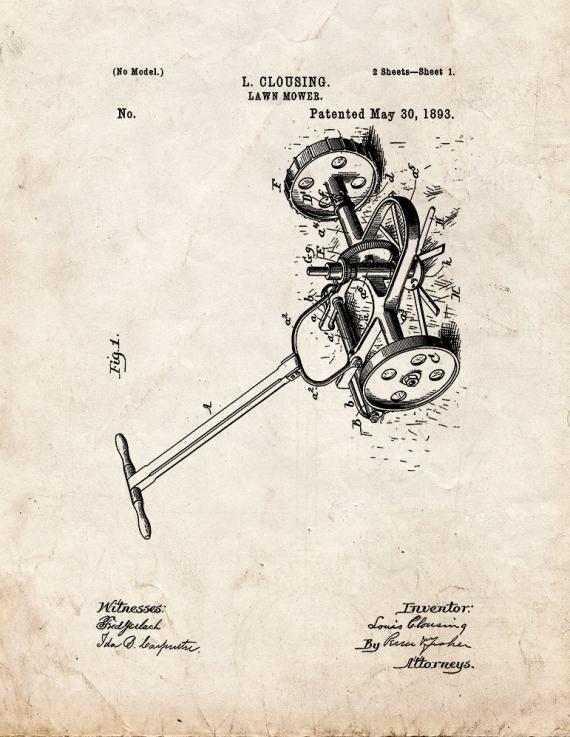 Lawn Mower Patent Print